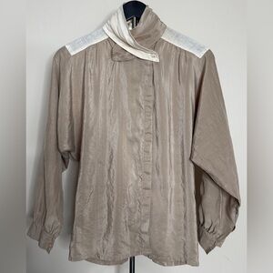 Vintage French J. Tiktiner Silk Blouse, Size 8/40, Unique Collar & Sleeve Design